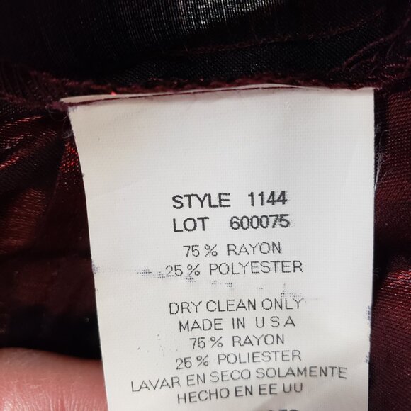 Xscape Wrap Blouse Top 10 Ruffle Trim Long Sleeve Iridescent Maroon Red Holiday - Picture 9 of 9